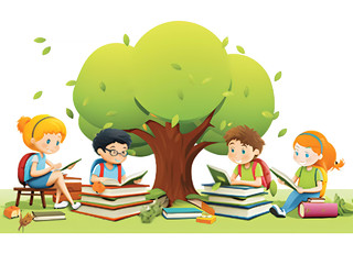 教育培训招生白底暑期卡通插画学生坐在大树下认真读书学习场景